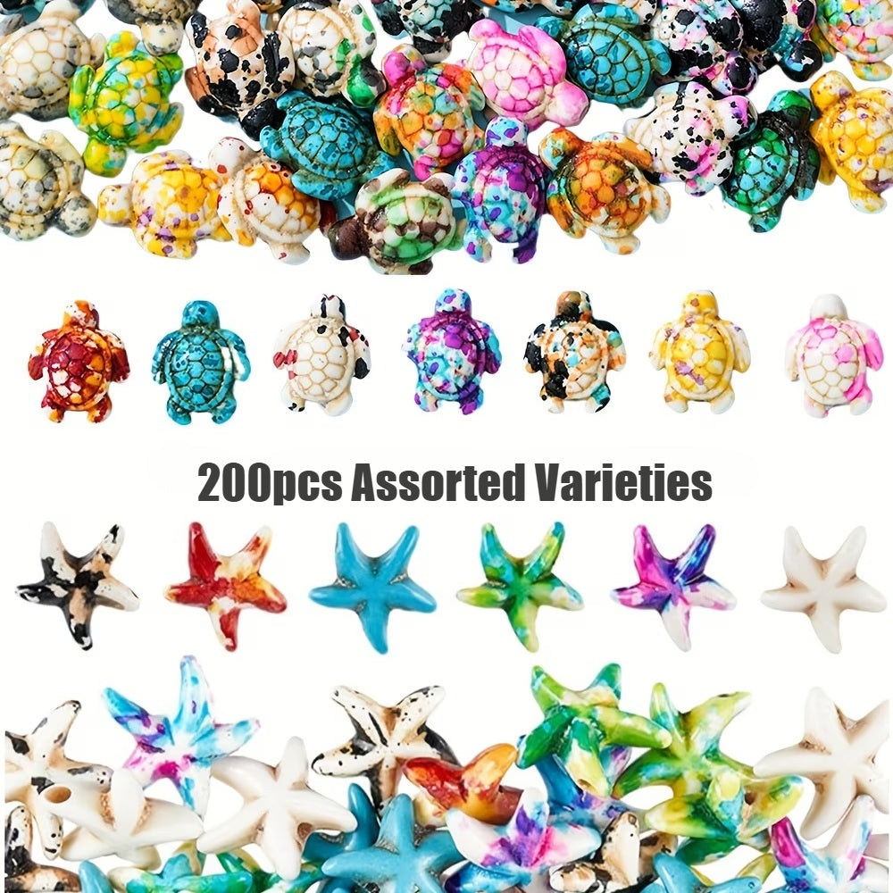 200pcs Random Color Gradient Turtle Spacer Beads