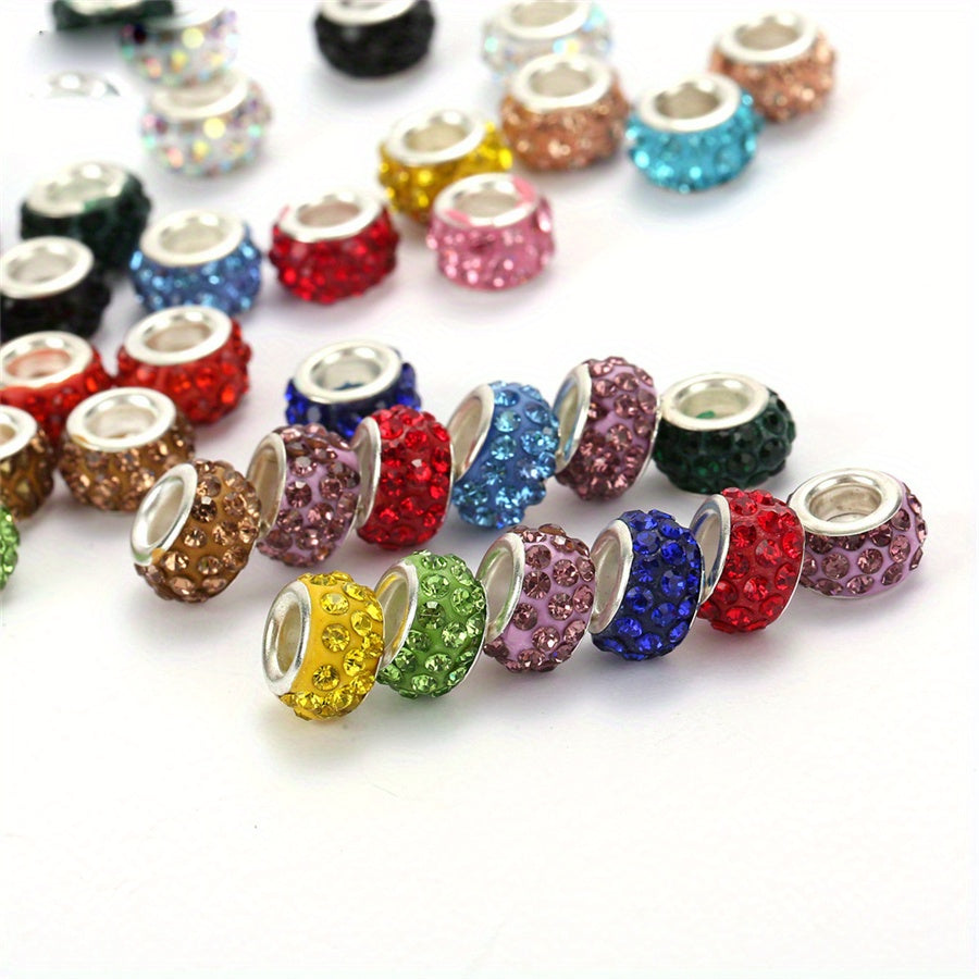 10-Piece Random Multicolor European-Style Rhinestone Large Hole Beads