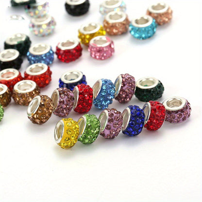 10-Piece Random Multicolor European-Style Rhinestone Large Hole Beads
