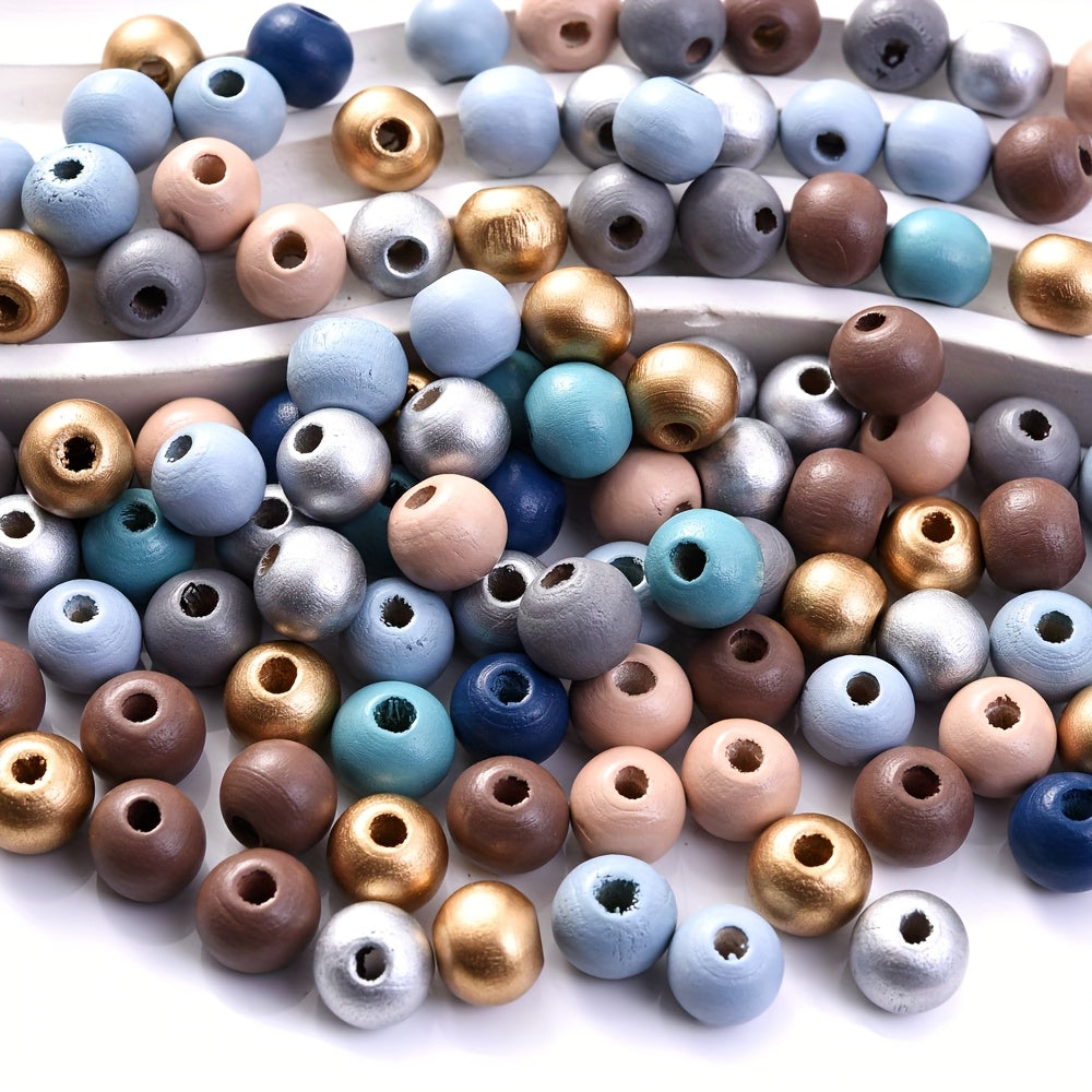 Natural Blue and Gold Wooden Beads
