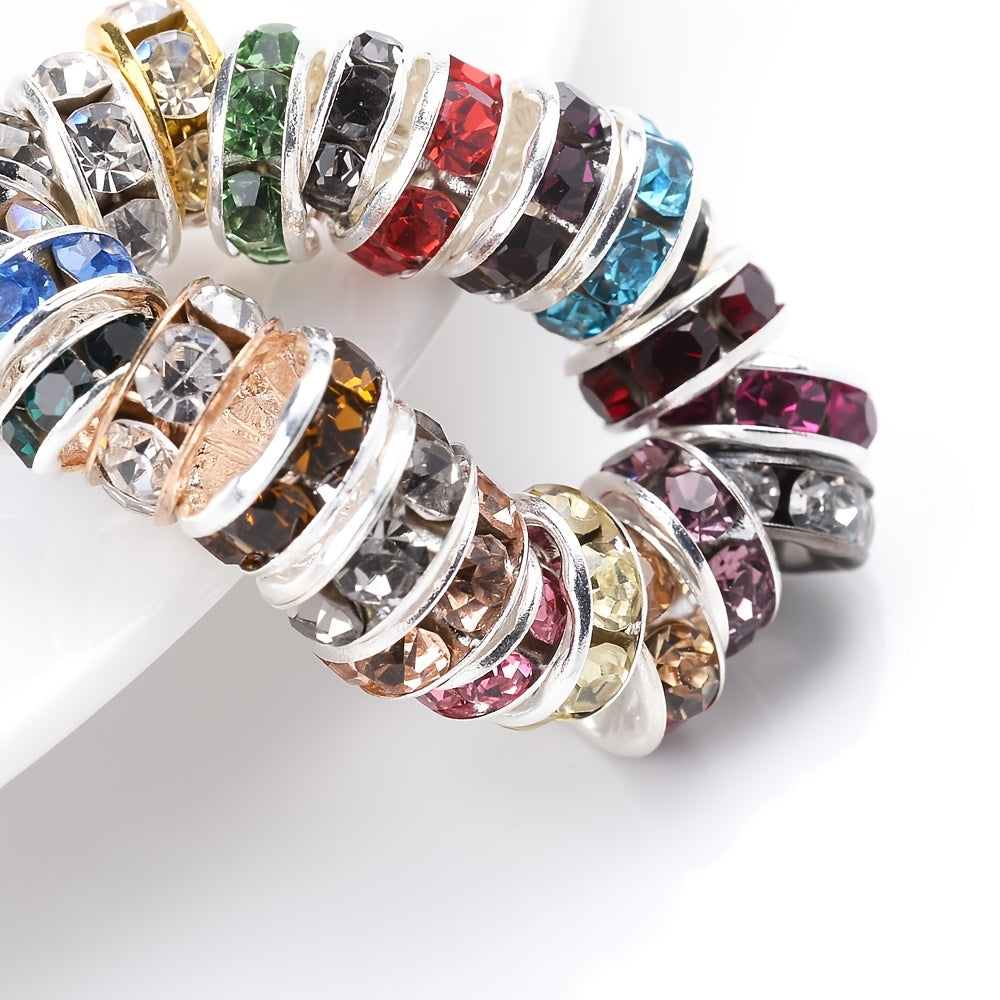 50PCS Mixed Color Rhinestone Metal Spacer Bead Set