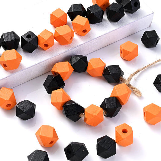 100pcs 10/12mm Wooden Hexagon Beads + 1 Roll Jute Rope