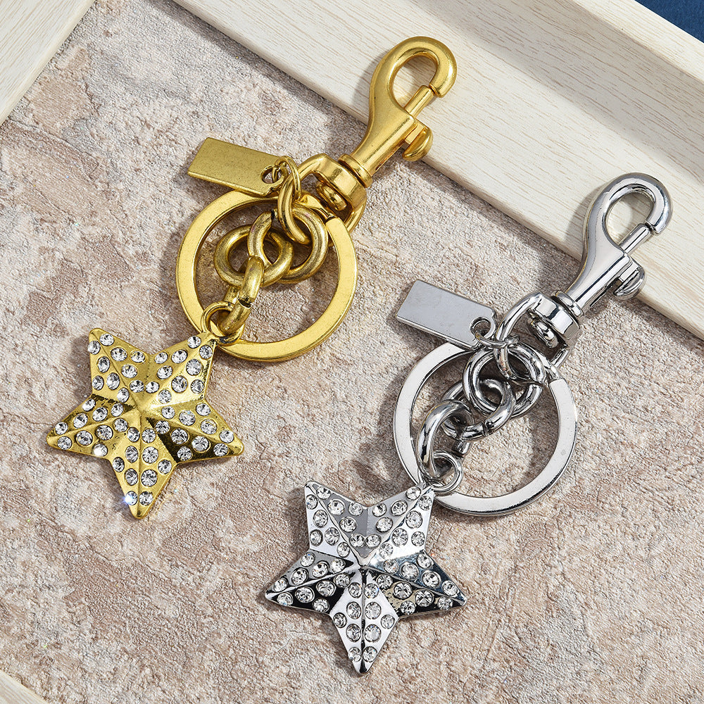 1PC Gold-Tone Rhinestone Star Keychain