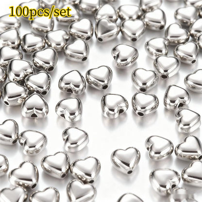 100PCS Gold & Silver Heart CCB Bead Set