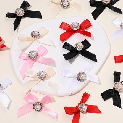 10PCS 4×5cm Pearl Ribbon Bow Rhinestone Appliques