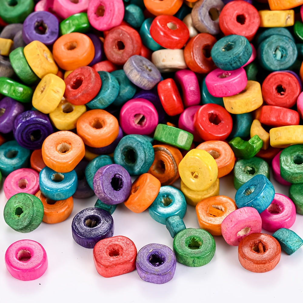 100PCS 8mm Flat Round Wooden Spacer Bead Set