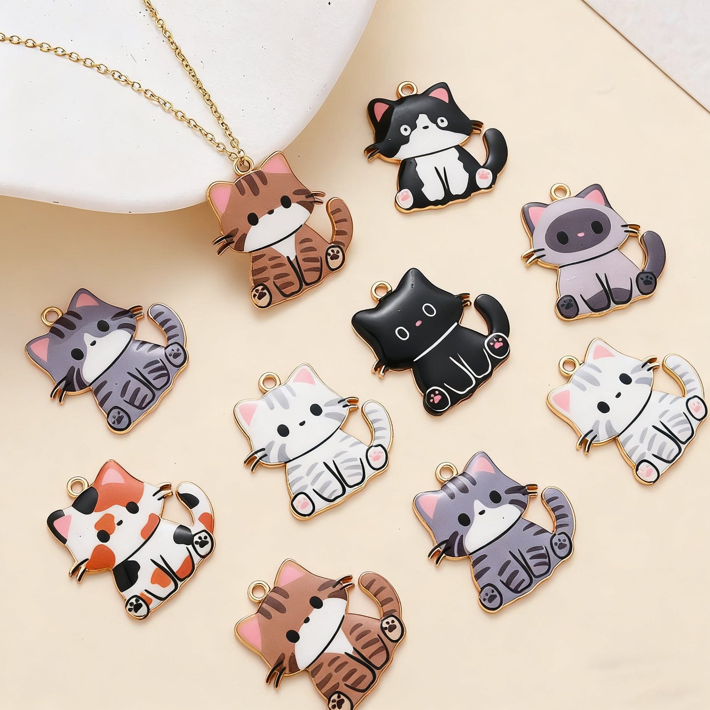 Enamel Cat Pendant Charms