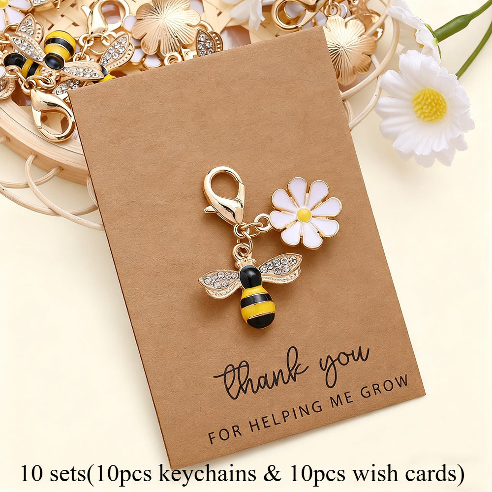 Rhinestone Bee Sunflower Keychains