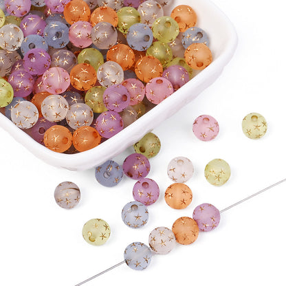 Frosted Acrylic Star Print Round Beads
