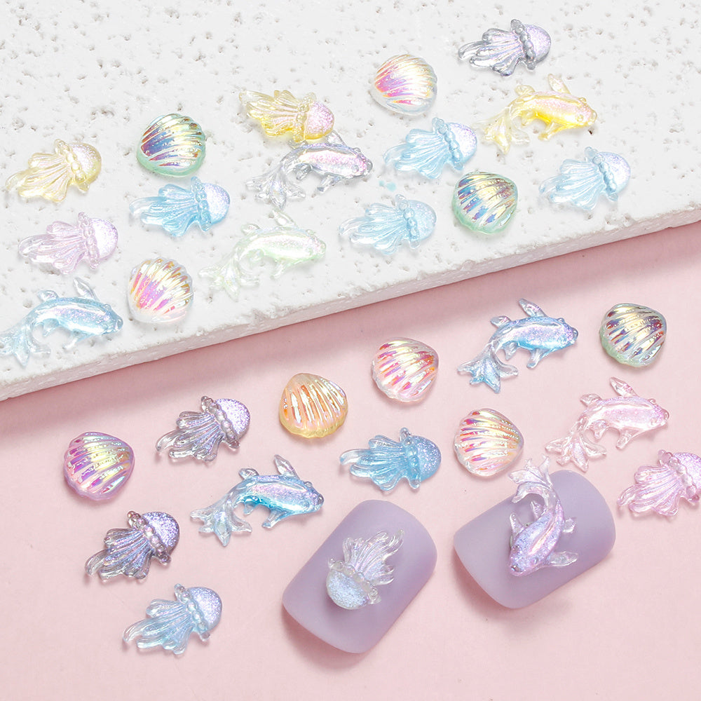 200-Piece 8x15 mm Mini Shiny Fish Flatback Resin Embellishments