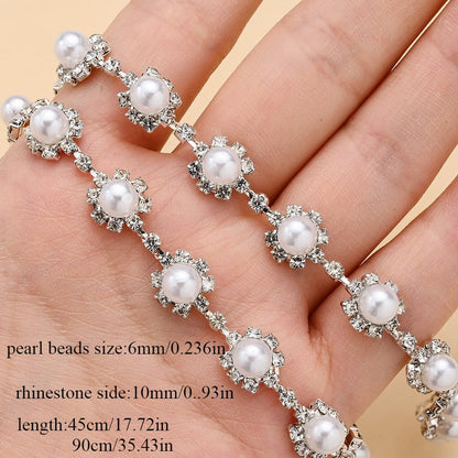 17.7 Inch Imitation Pearl & Rhinestone Bead Chain