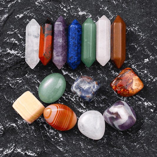 14PCS Natural Stone Double-Pointed Hexagonal Prism Set