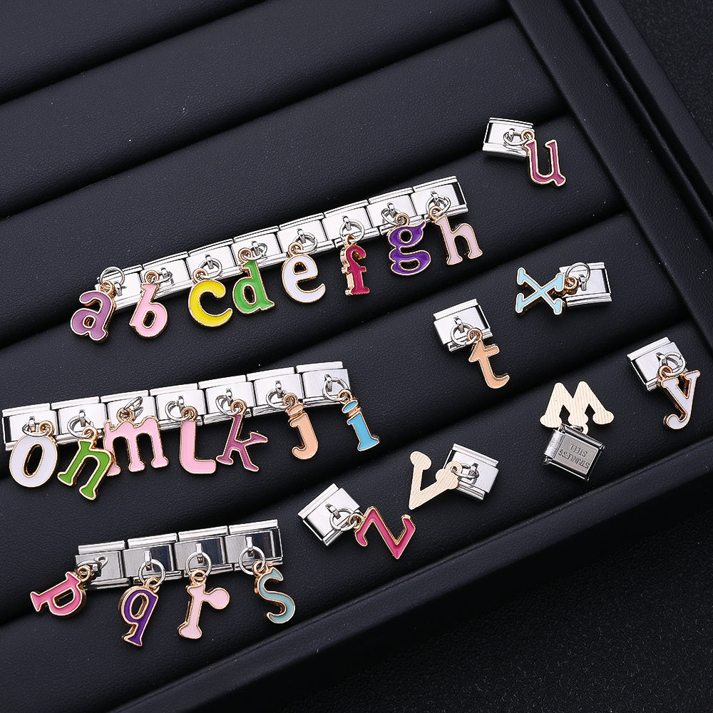 1PC A-Z English Letter Charm Link Set for 9mm Bracelets