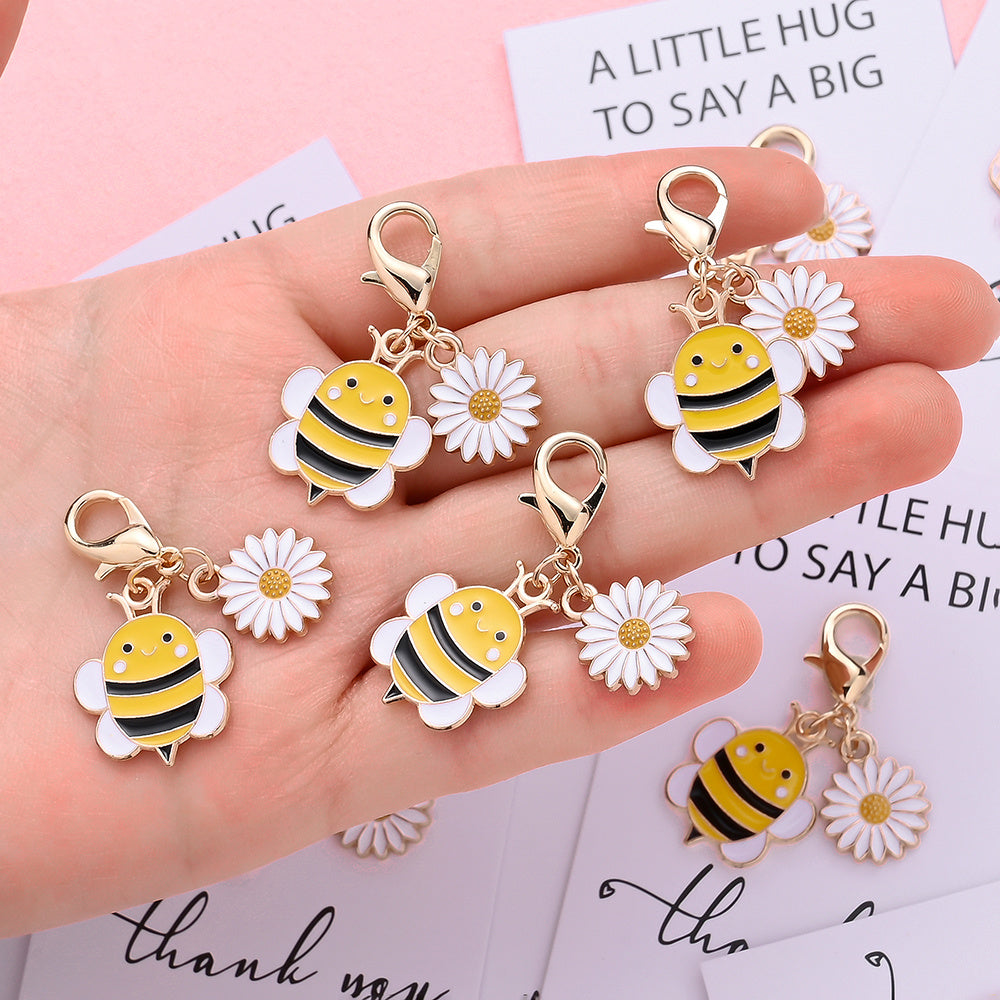 Yellow Bee and Flower Keychain with Thank You Card