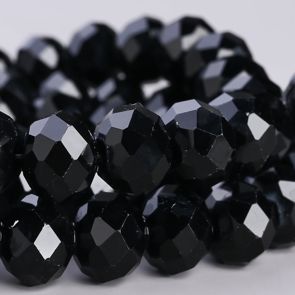 Black Faceted Crystal Glass Beads