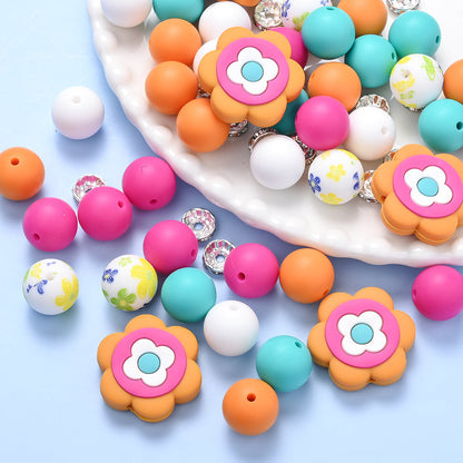 70pcs Flower Silicone Rhinestone Spacer Beads Set