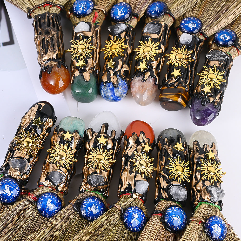 12-Piece Zodiac Broom-Shaped Alloy Charms