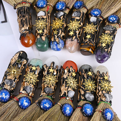 12-Piece Zodiac Broom-Shaped Alloy Charms