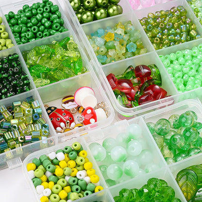 Green Plant-Themed Glass and Acrylic Bead Set