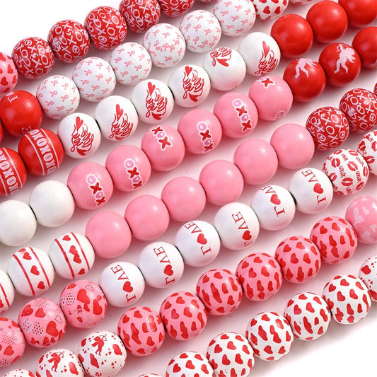 20pcs 16mm Valentine's Day Wooden Round Beads
