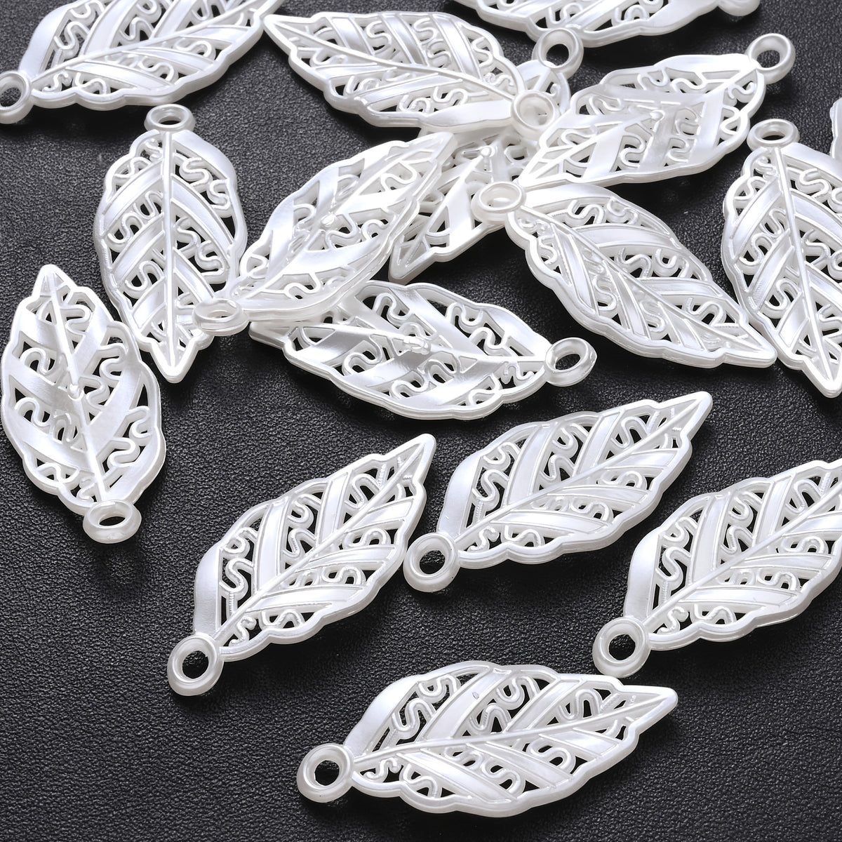 White Leaf Acrylic Beads