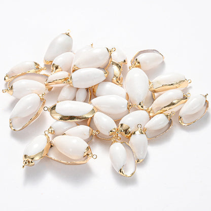8-Piece Mixed Natural Shell Conch Charms with Gold Edges