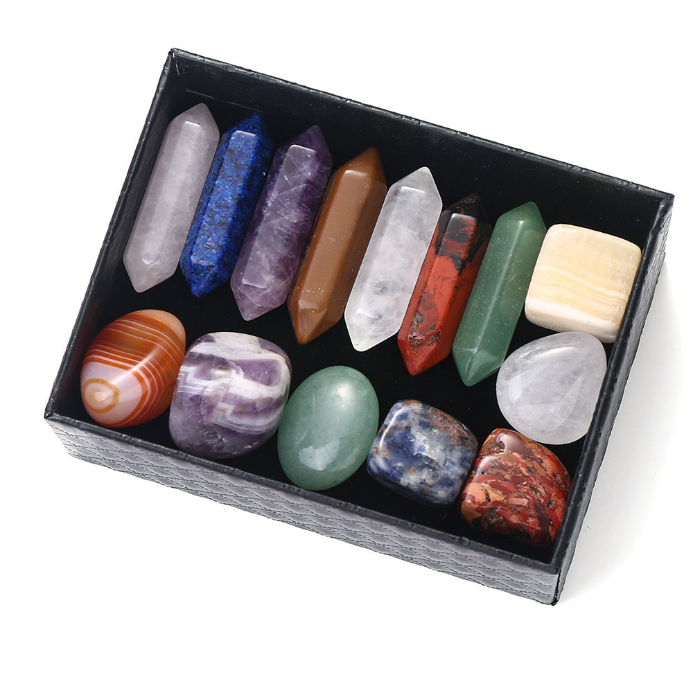 14PCS Natural Stone Double-Pointed Hexagonal Prism Set