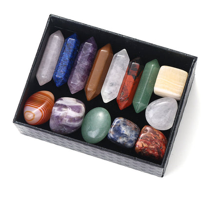 14PCS Natural Stone Double-Pointed Hexagonal Prism Set