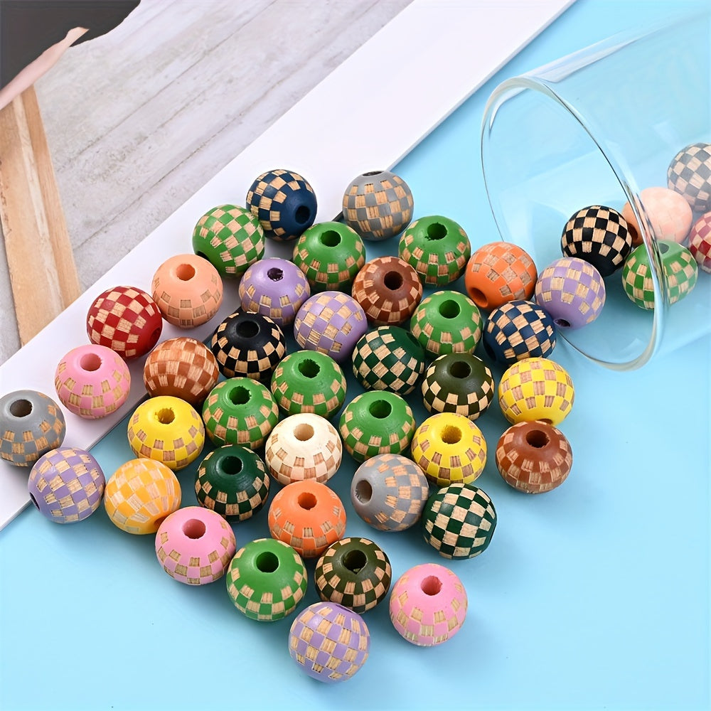 Checkerboard Wooden Spacer Beads