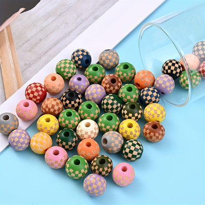 Checkerboard Wooden Spacer Beads