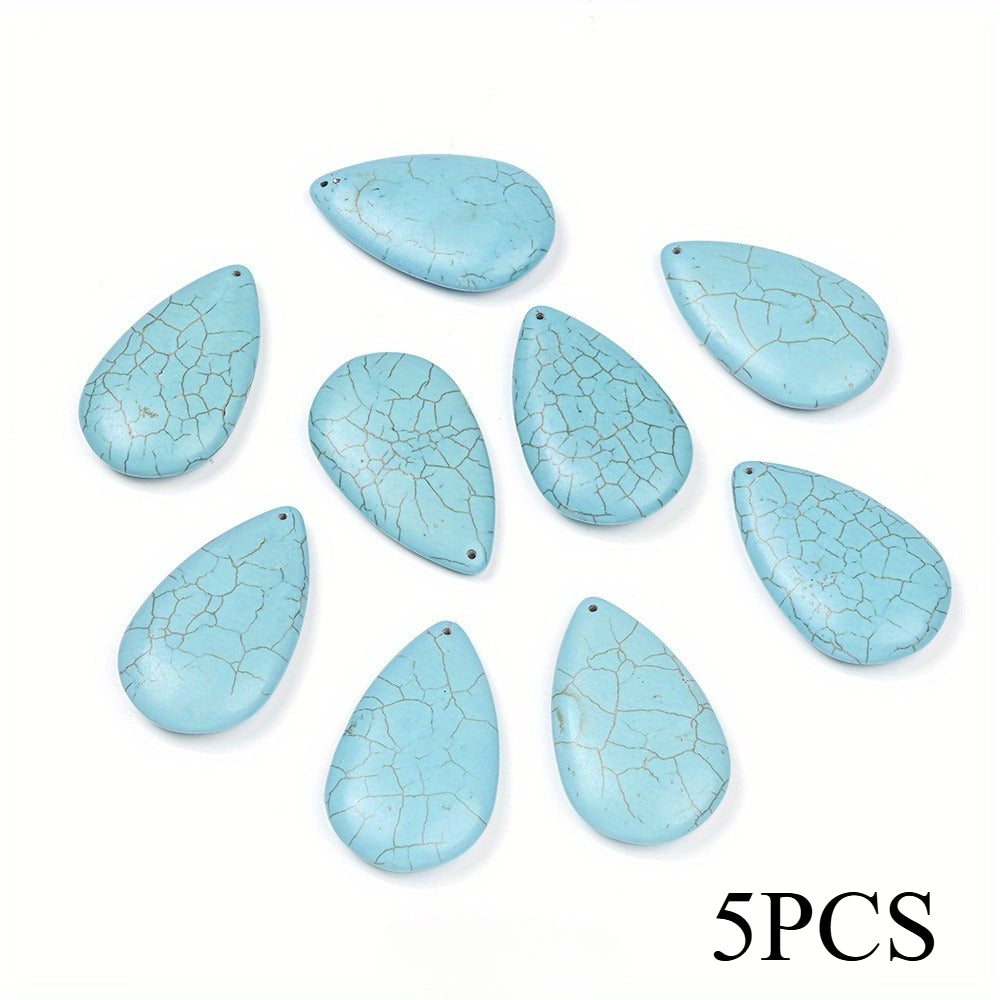 5pcs 30x50mm Big Size Waterdrop Shape Stone Charms Beads Blue Turquoise
