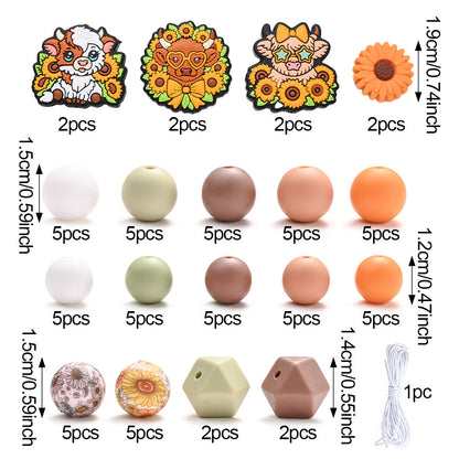 Brown Highland Cow Silicone Beads Set