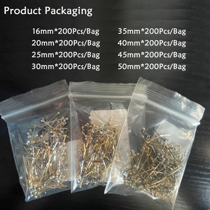 200-Piece 16-50 mm Flat Head Jewelry Head Pins