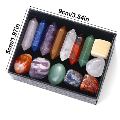 14PCS Natural Stone Double-Pointed Hexagonal Prism Set