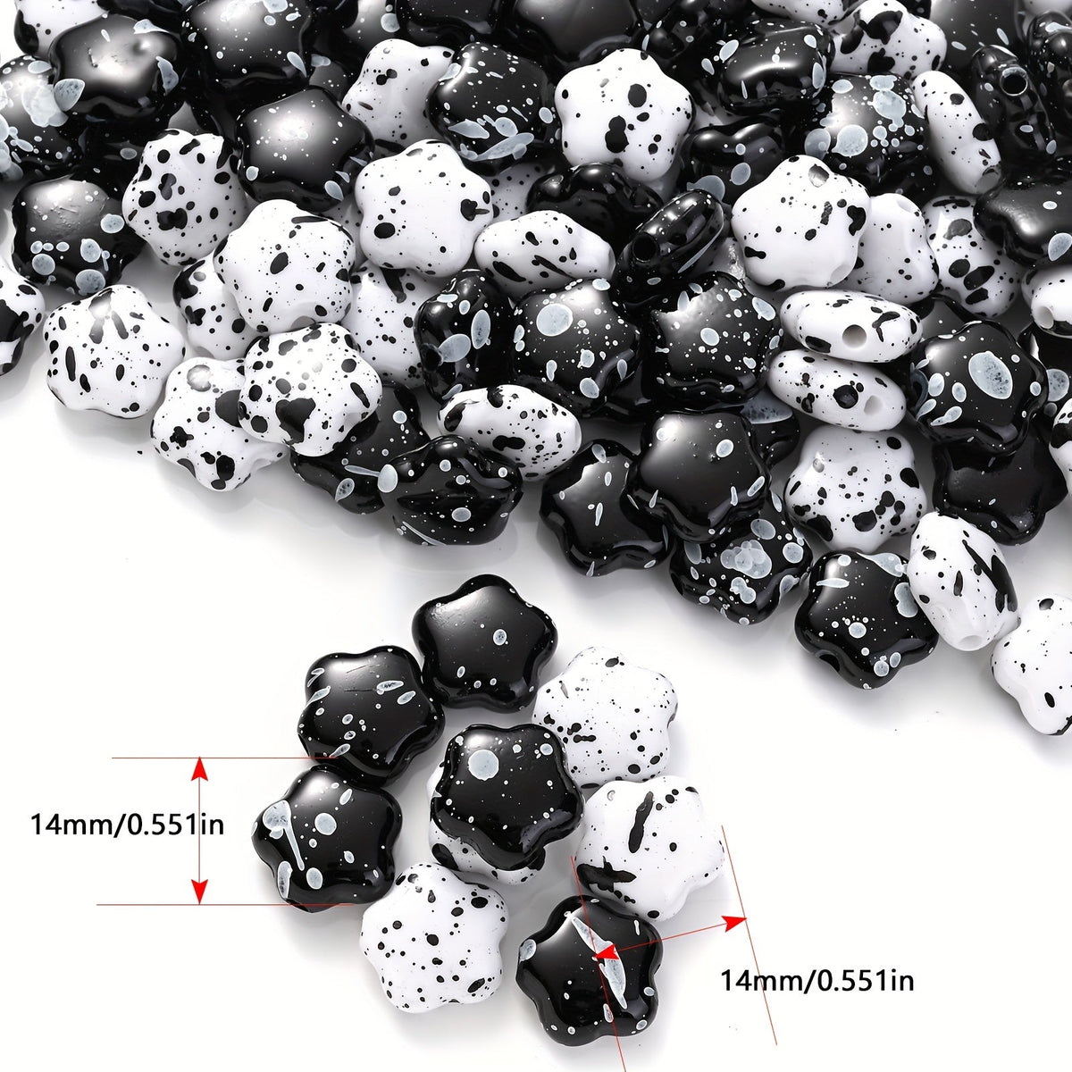 Black and White Plum Blossom Acrylic Spacer Beads