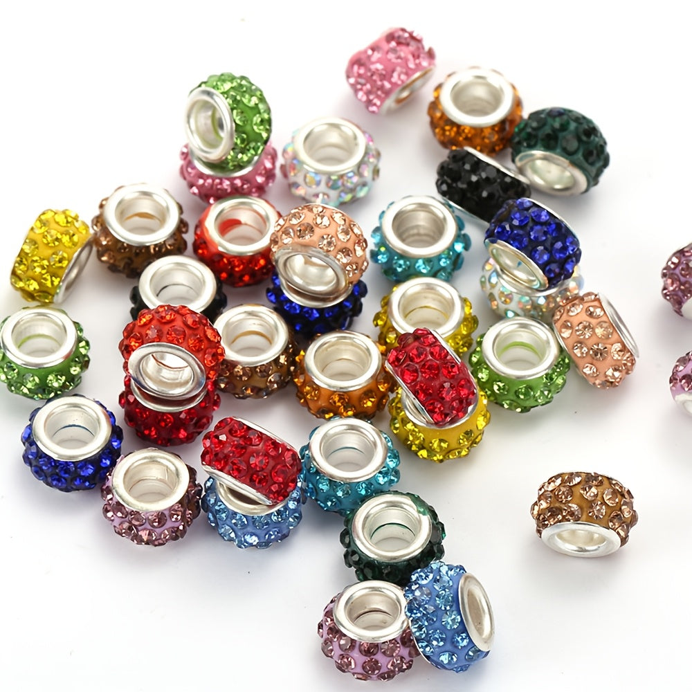 10-Piece Random Multicolor European-Style Rhinestone Large Hole Beads
