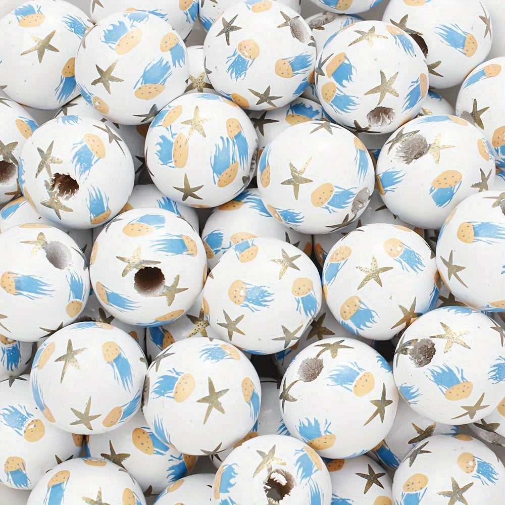 Marine-Themed Wooden Beads