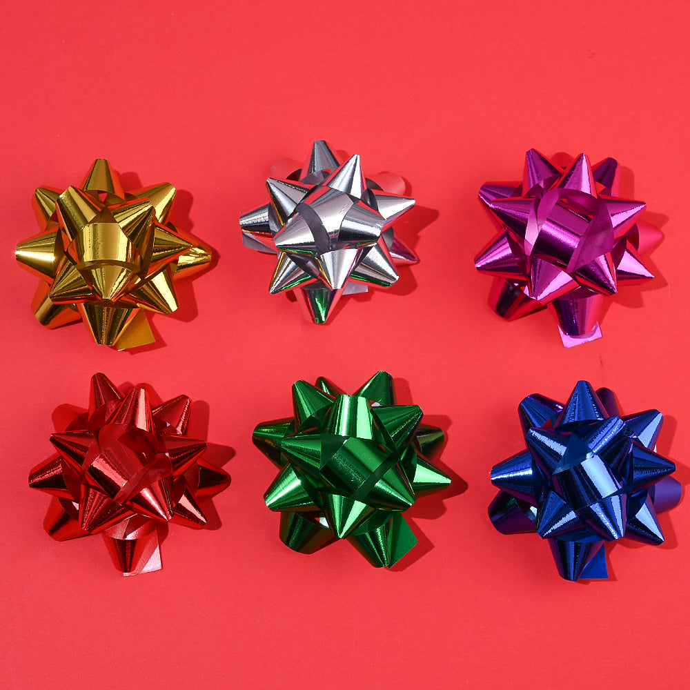 6PCS 5cm PET Christmas Star Ribbon Flower Decorations