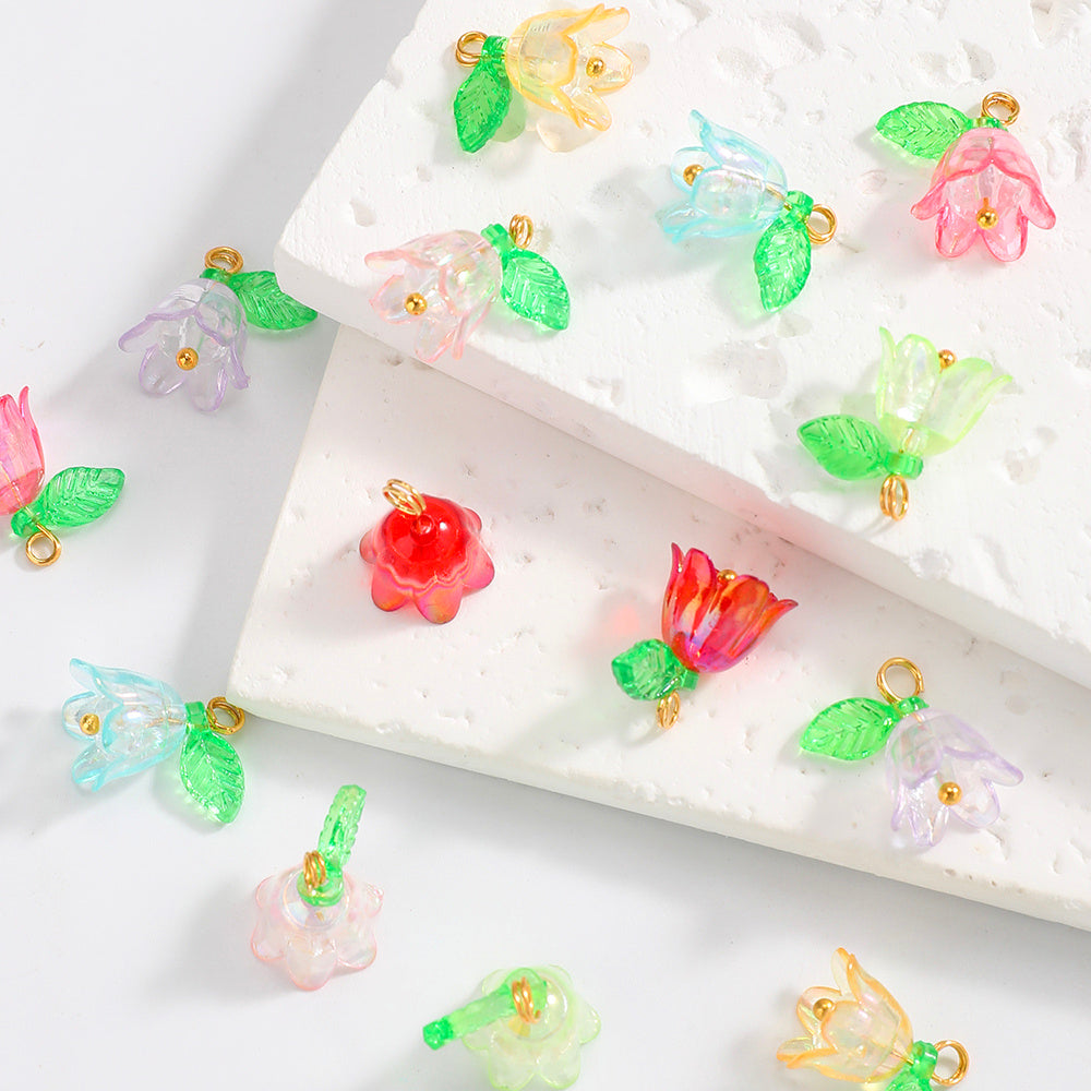 50/100-Piece Multicolor AB Acrylic Lily of the Valley Charms
