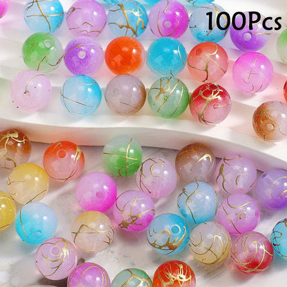 8-16 mm Multicolor Two-Tone Gold-Thread Acrylic Beads