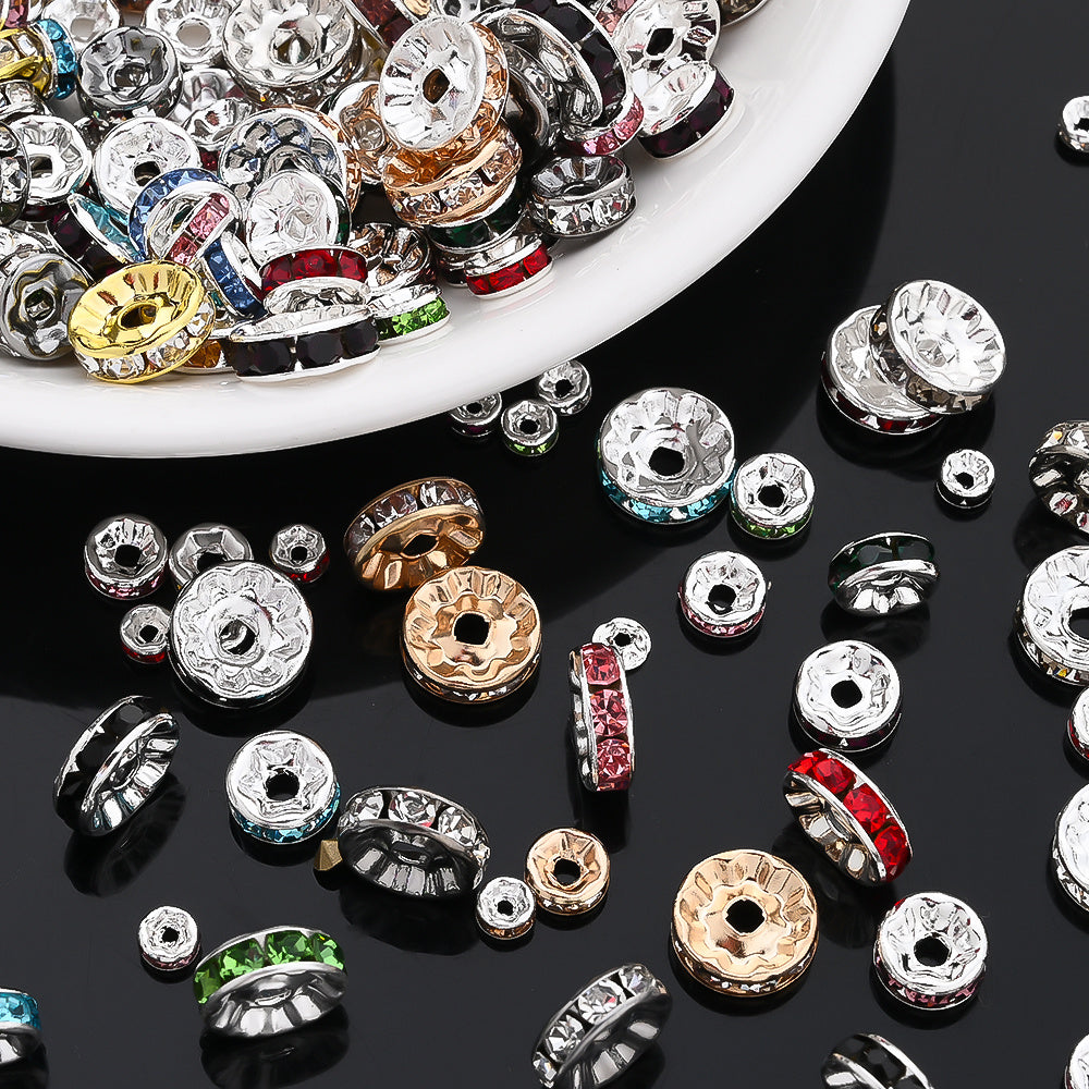 Mixed Color Rhinestone Alloy Spacer Beads