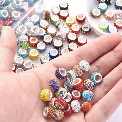 50/100-Piece Assorted Rhinestone Large-Hole Beads