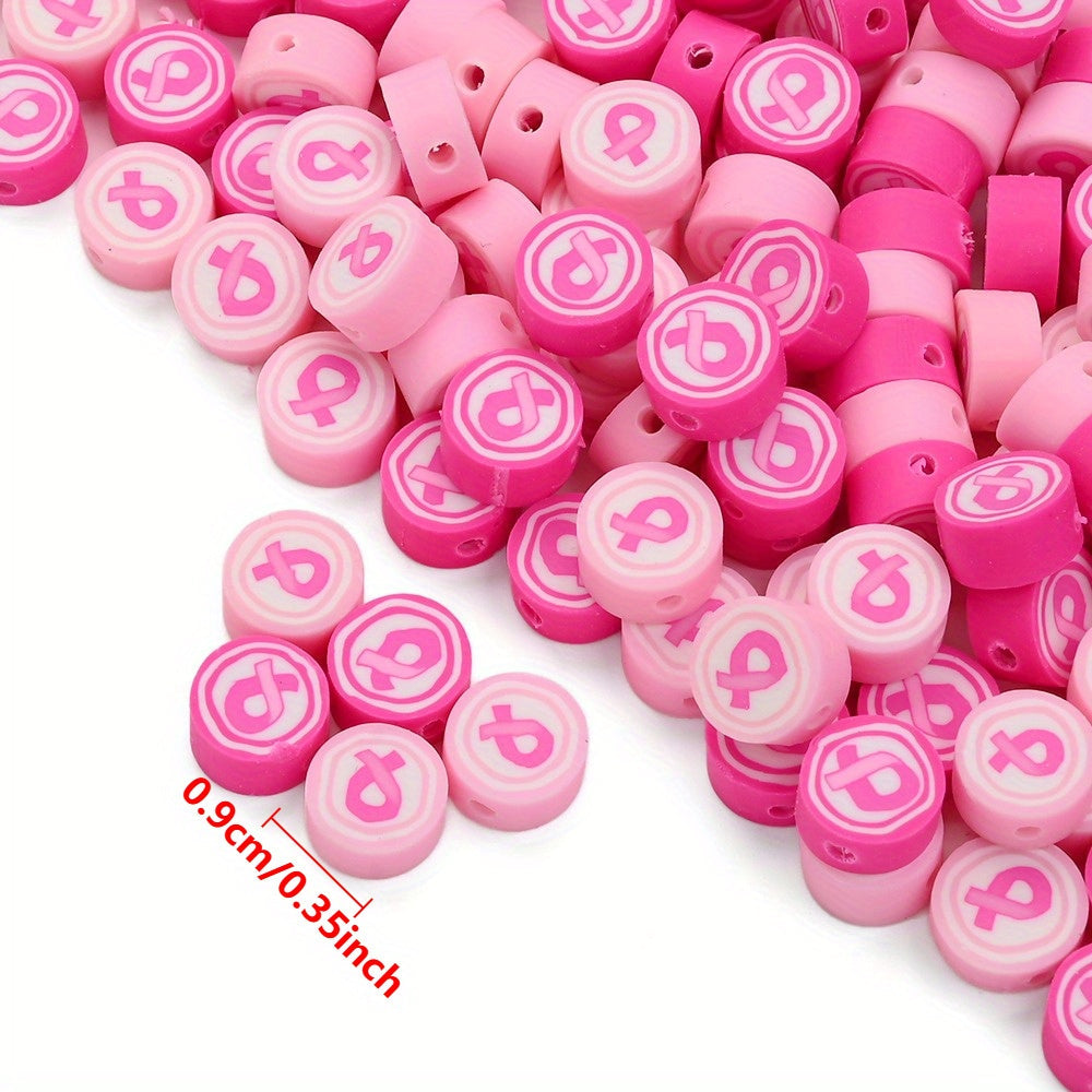 9 mm Breast Cancer Awareness-Themed Polymer Clay Beads