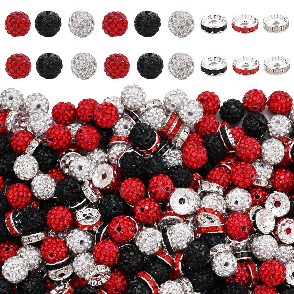160PCS Red, Black & White Rhinestone Spacer Bead Set