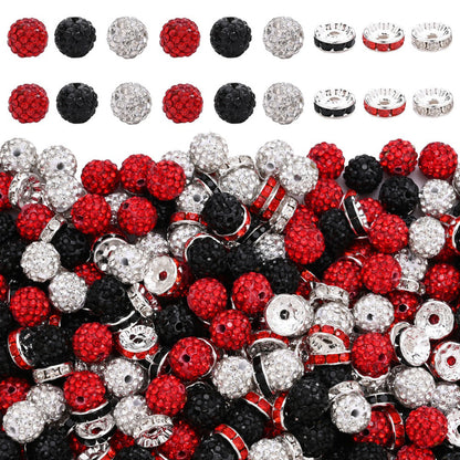 160PCS Red, Black & White Rhinestone Spacer Bead Set