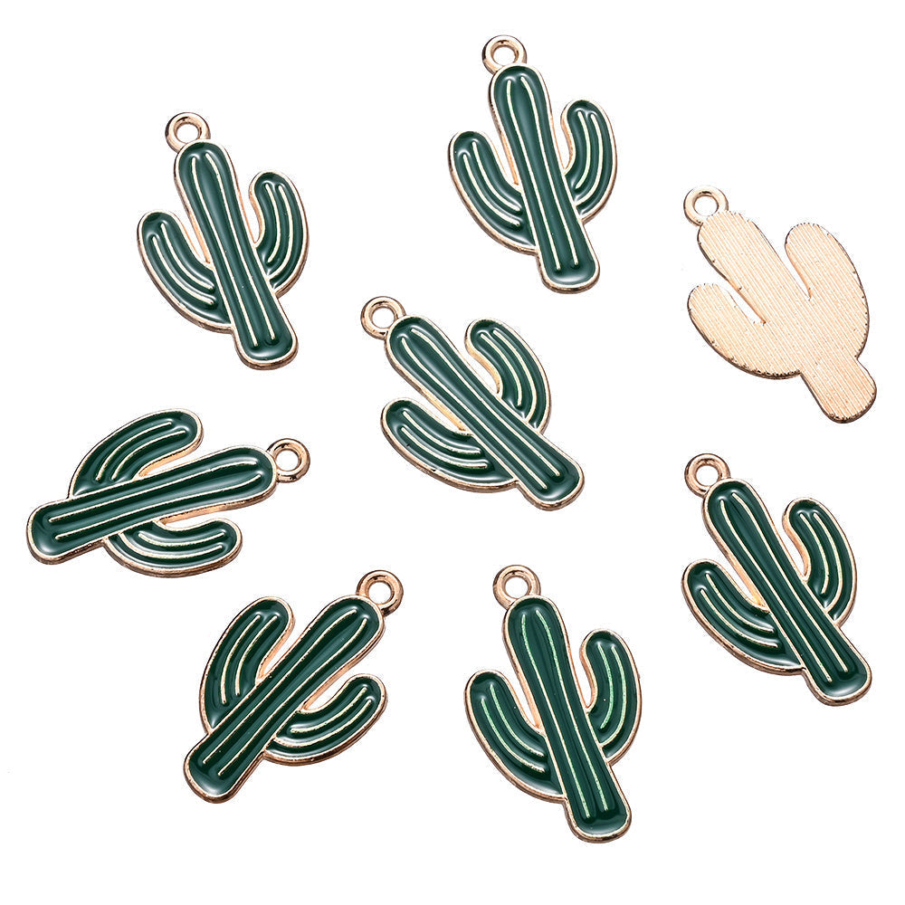 10pcs 15x26mm Green & Golden Cactus Charms