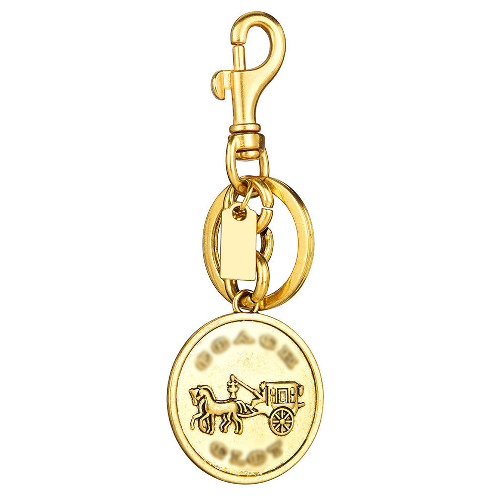 1PC 11cm Classic Carriage Round Zinc Alloy Keychain