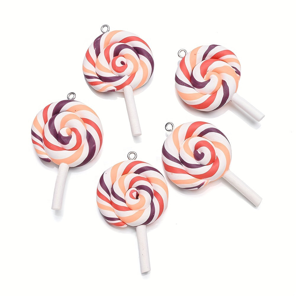 10PCS 29×49mm Rainbow Lollipop Soft Clay Pendant Set