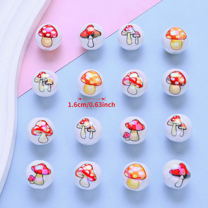 Double Sided Mushroom Printed Acrylic Beads