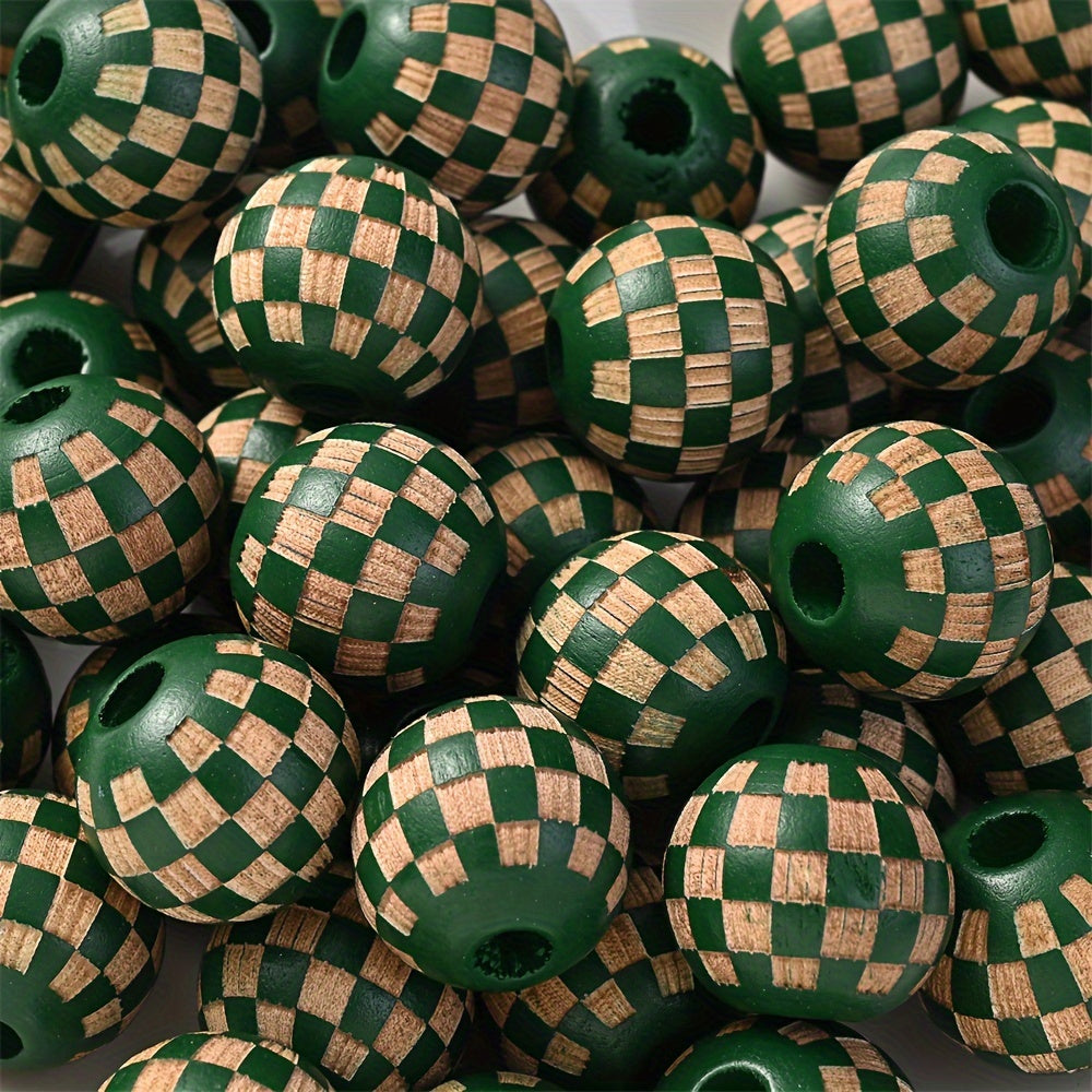 Checkerboard Wooden Spacer Beads